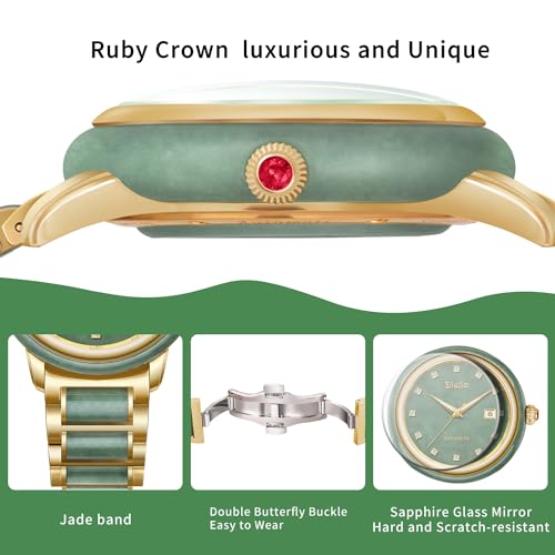 Diella Women's Automatic Mechanical Luxury Dress Watch - Green Jade/Gold