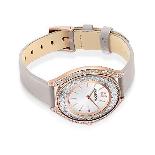Swarovski Crystalline Aura Watch, Leather Strap, Gray/Rose-Gold Tone