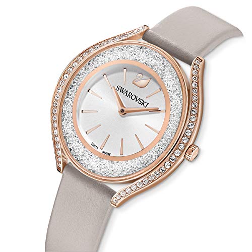 Swarovski Crystalline Aura Watch, Leather Strap, Gray/Rose-Gold Tone
