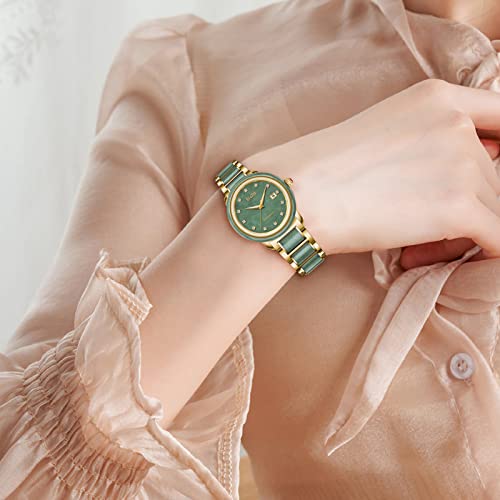 Diella Women's Automatic Mechanical Luxury Dress Watch - Green Jade/Gold