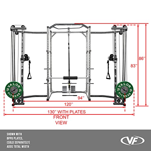 Valor Fitness Power Rack with LAT Pull and Cable Crossover