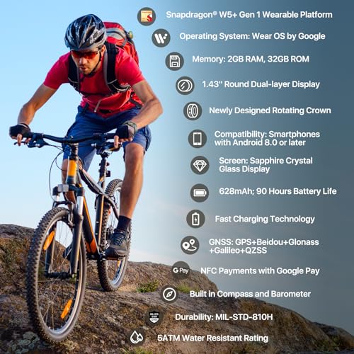 Ticwatch Pro 5 Enduro Smartwatch - Android OS, Fitness