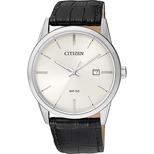 Citizen Men's Casual Quartz Watch, Stainless Steel with Leather strap
