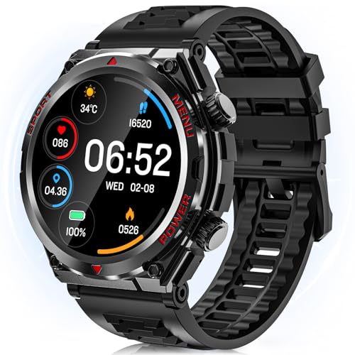 Unisex Military Smart Watch, IP68 Waterproof, Bluetooth Fitness Tracker