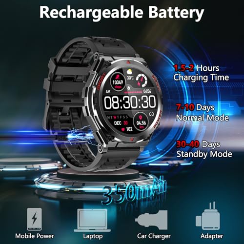 Unisex Military Smart Watch, IP68 Waterproof, Bluetooth Fitness Tracker