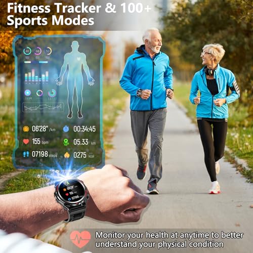Unisex Military Smart Watch, IP68 Waterproof, Bluetooth Fitness Tracker