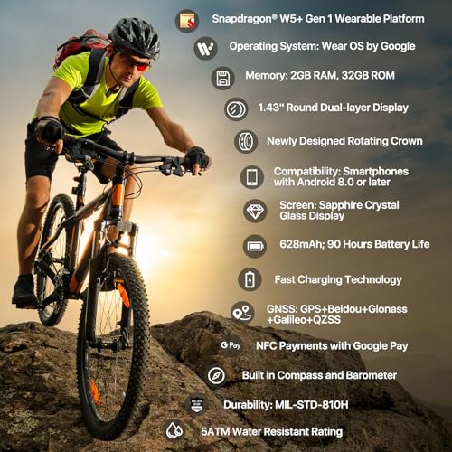 Men's Ticwatch Pro 5 Enduro Smartwatch, Android Wear OS
