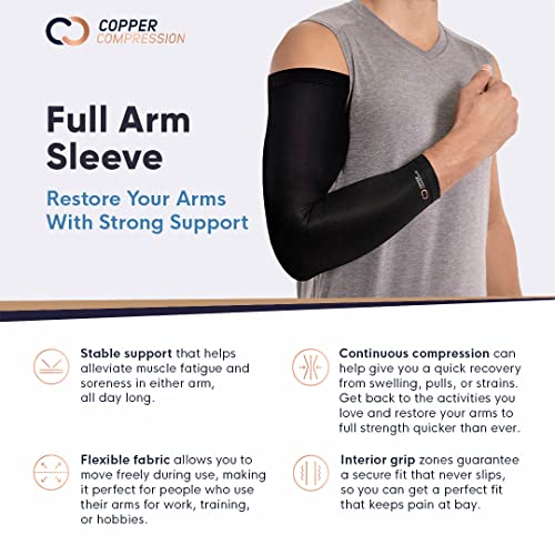 Black Copper Compression Full Arm Sleeve for Fitness