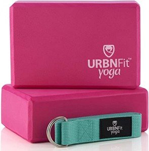 URBNFit Yoga Blocks Set with Strap - 2 Pack