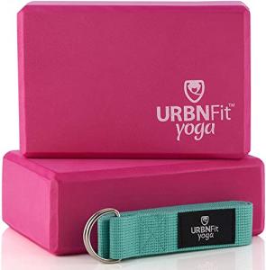 URBNFit Yoga Blocks Set with Strap - 2 Pack