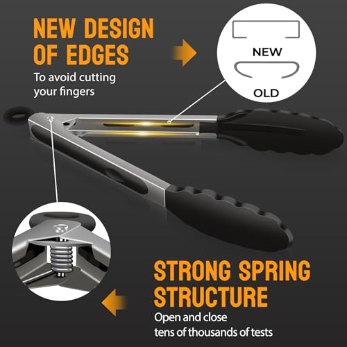 Stainless Steel Locking Kitchen Tongs Set, Silicone Tips