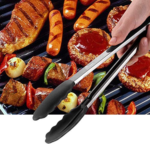 Stainless Steel Locking Kitchen Tongs Set, Silicone Tips