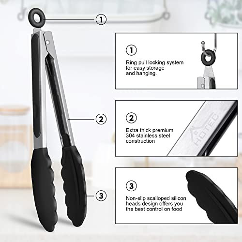 Stainless Steel Locking Kitchen Tongs Set, Silicone Tips