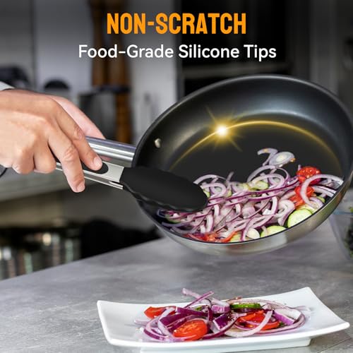 Stainless Steel Locking Kitchen Tongs Set, Silicone Tips
