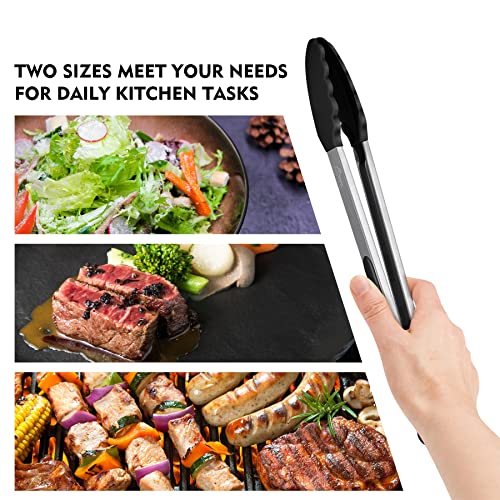 Stainless Steel Locking Kitchen Tongs Set, Silicone Tips