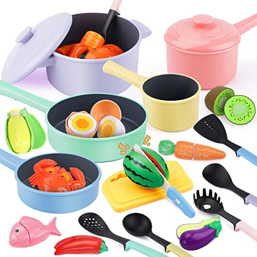 GILOBABY Kids Play Kitchen Accessories Set - Pink