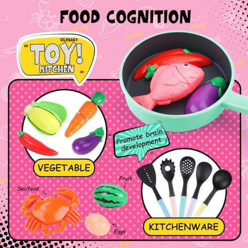 GILOBABY Kids Play Kitchen Accessories Set - Pink