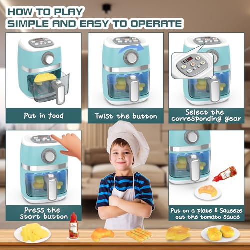 Kids Toy Air Fryer Kitchen Playset with Sounds