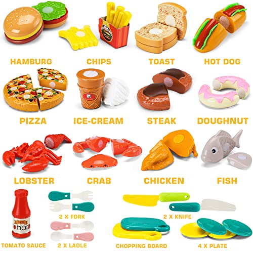 Kids Kitchen Play Food Set with Storage Basket