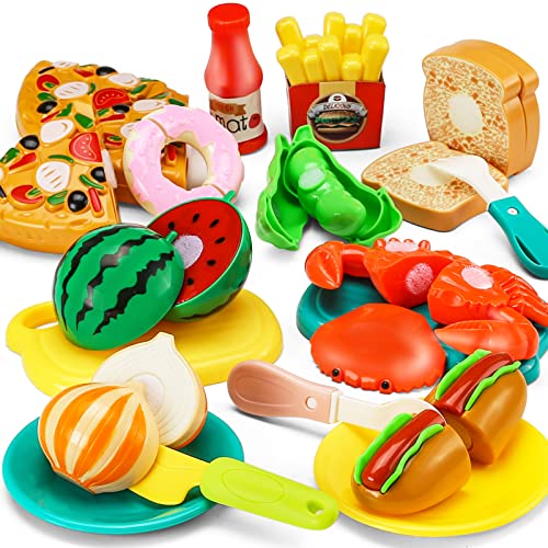 Kids Kitchen Play Food Set with Storage Basket