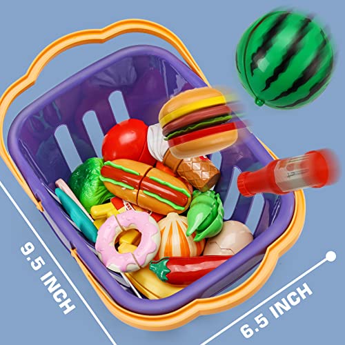 Kids Kitchen Play Food Set with Storage Basket