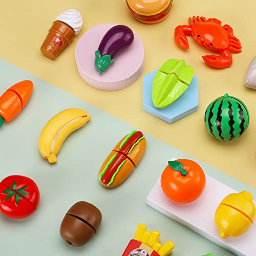 Kids Kitchen Play Food Set with Storage Basket