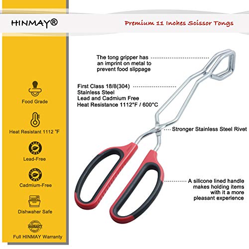 HINMAY 11-Inch Stainless Steel Scissor Cooking Tongs