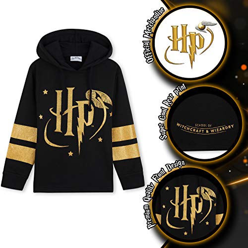 Harry Potter Hogwarts Zip Hoodie for Teen Girls (Black/Gold/Red, 11-12)