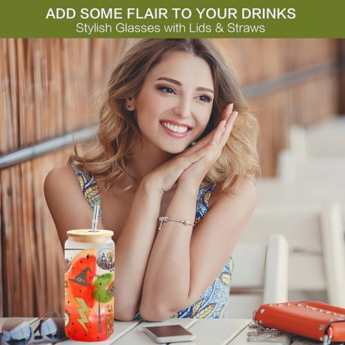 Harry Potter Glass Cups with Bamboo Lids and Straws