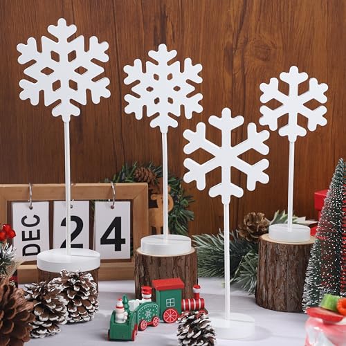 Set of 4 Christmas Snowflake Wooden Centerpieces