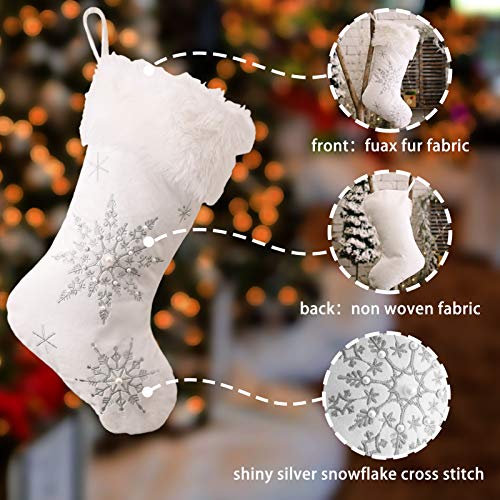 Snowflake Stitched Christmas Stockings - White, 2 Pack
