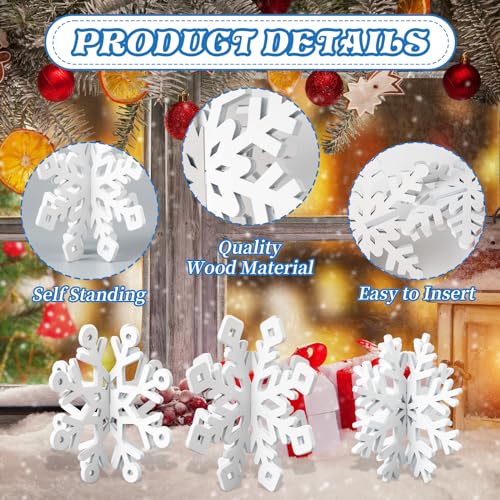 Snowflake Christmas Table Decorations Set - White Wooden