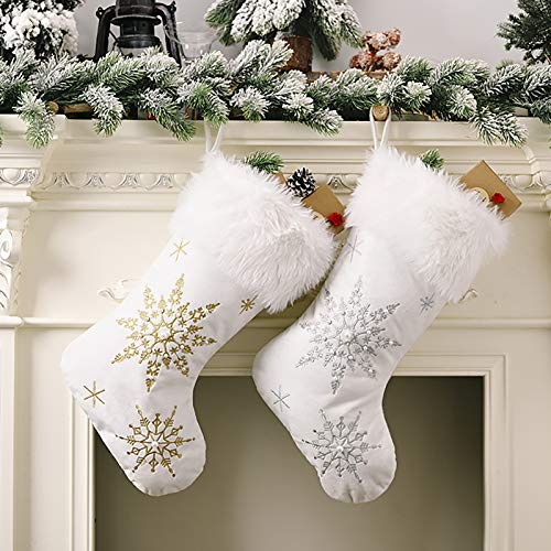 Snowflake Stitched Christmas Stockings - White, 2 Pack