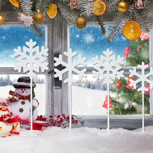 Set of 4 Christmas Snowflake Wooden Centerpieces