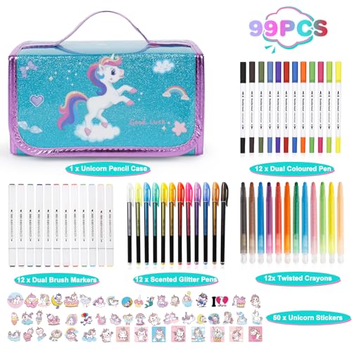99PCS Unicorn Markers in Glittery Case, Kids Drawing Set