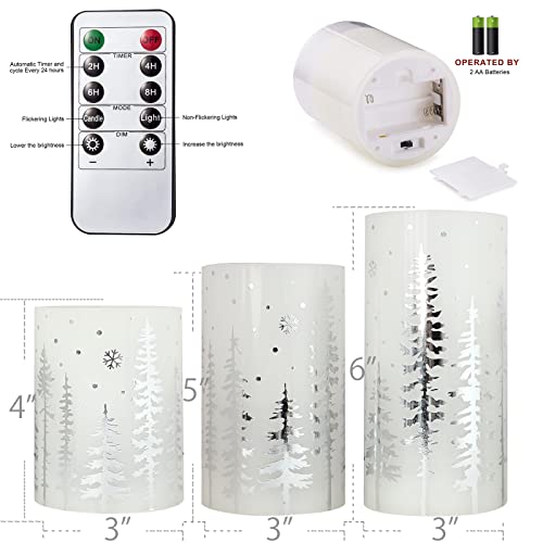 Flameless Christmas Pillar Candles - LED, Timer, Silver