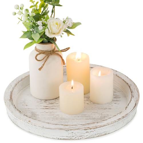 Christmas Candle Plate Holder: Round Wooden Decorative Tray