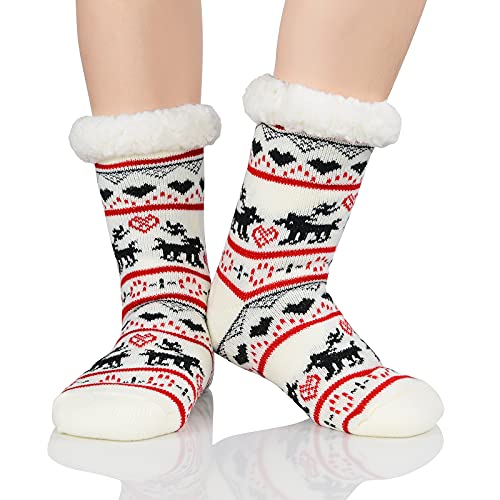 Cozy Christmas Fluffy Socks for Women - White Deer