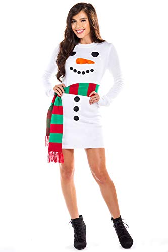 Festive Women's Snowman Ugly Sweater Dress: Medium