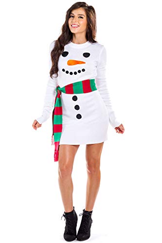 Festive Women's Snowman Ugly Sweater Dress: Medium