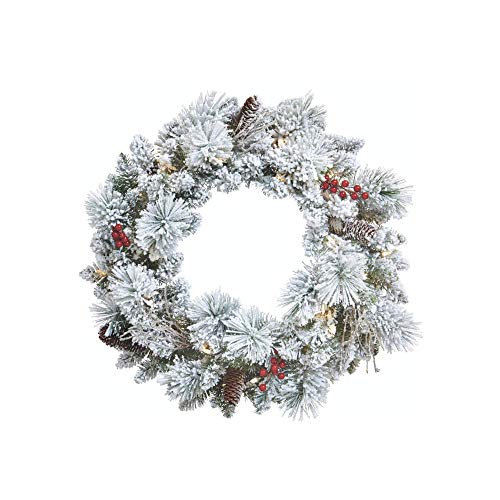 Festive 24" Berry Flocked Christmas Wreath with LED Lights