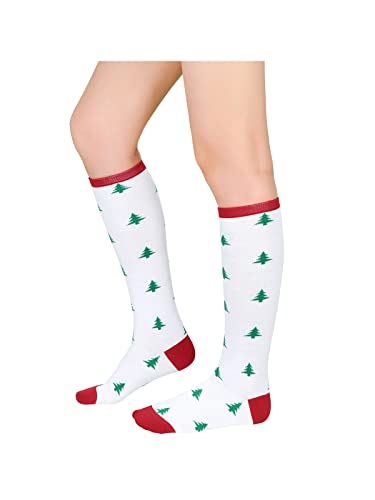 Christmas-themed Women's Knee High Socks - Striped Design