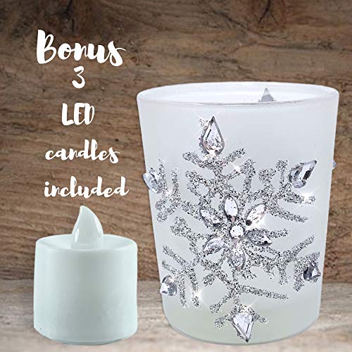 Frosted Glass Snowflake Candleholders - Set of 3