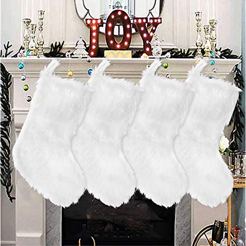 Snowy White Faux Fur Christmas Stockings - Set of 4