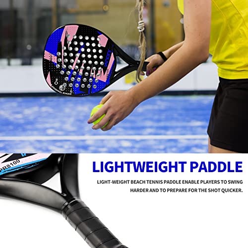 Blue Lightweight Padel Tennis Racquet with Carbon Fiber Surface