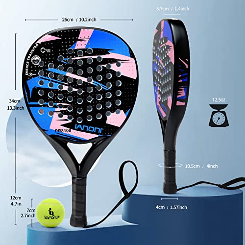 Blue Lightweight Padel Tennis Racquet with Carbon Fiber Surface