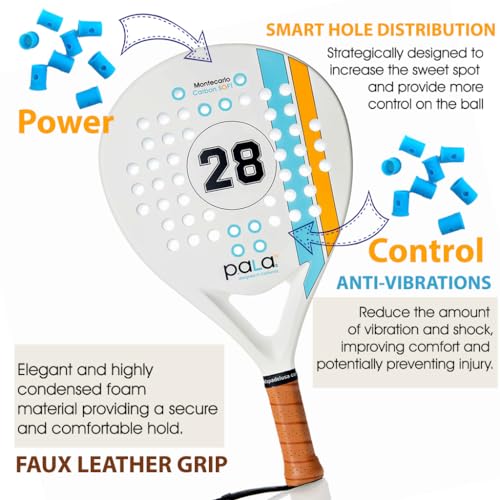 Montecarlo Soft Carbon White Padel Racket - PALA lite