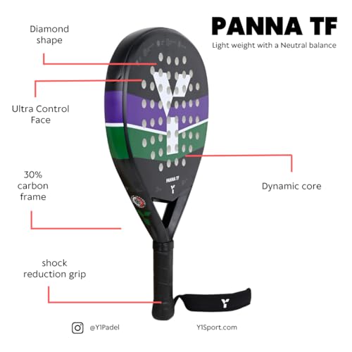 Y1 Padel Racket for Beginners, Carbon Frame, Fibreglass Face