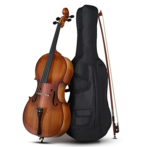 Ktaxon 4/4 Ebony Fitted Cello, Acoustic Cello Full Size cello for Beginner Adult(Matte)