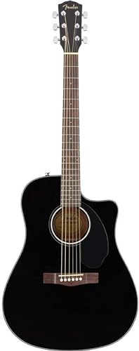 Fender CD-60SCE Dreadnought Cutaway Acoustic Electric Guitar, with 2-Year Warranty, Fishman Pickup and Preamp System, Black